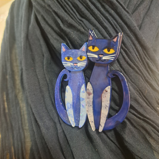 Broche Chats duo bleu CLEDOR