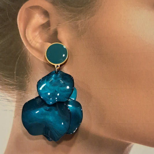 Boucles clips Pétales bleu pétrole CLEDOR