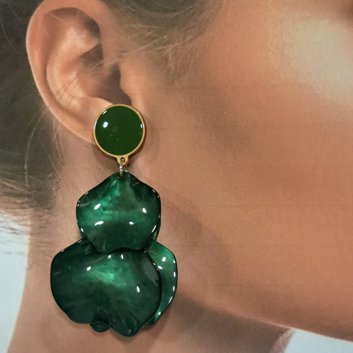 Boucles clips Pétales vert CLEDOR