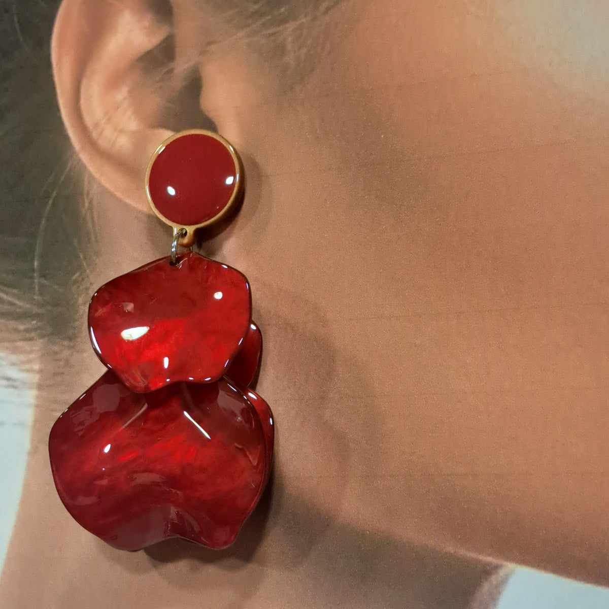 Boucles clips Pétales rouge bordeaux CLEDOR