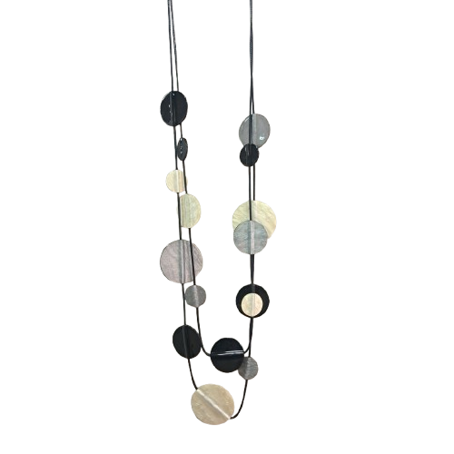 Collier sautoir Pastilles noir, gris et écru CLEDOR