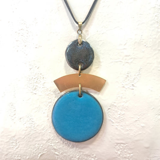 Collier pendentif Trio Rond bleu CHRISTINE ALLOING