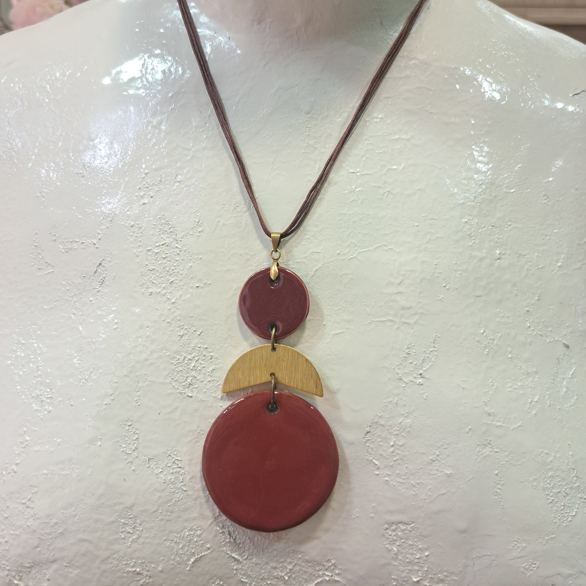 Collier pendentif Trio Rond marron CHRISTINE ALLOING
