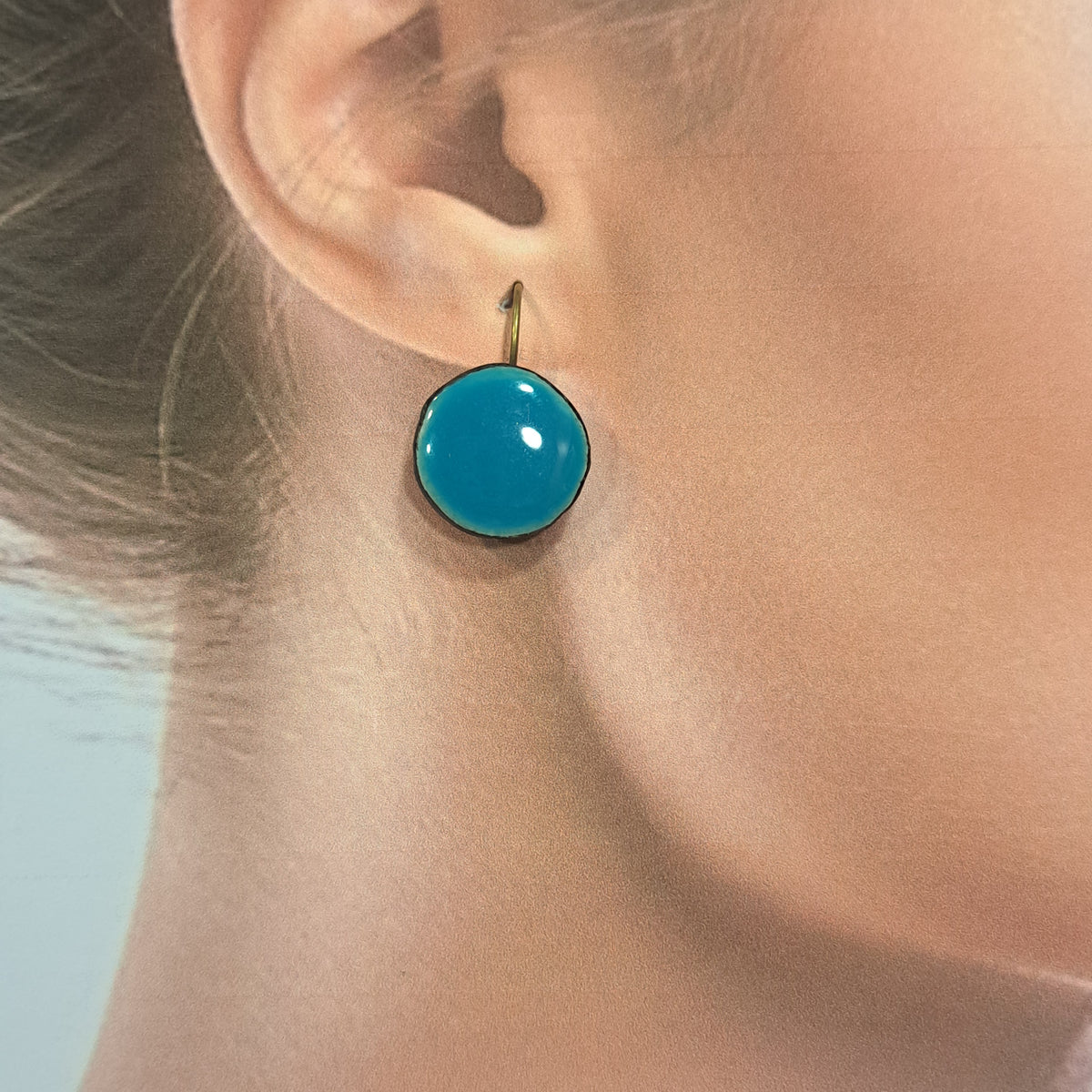 Boucles percées Graphic Rond bleu turquoise CHRISTINE ALLOING