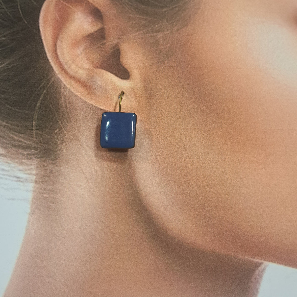 Boucles percées Graphic Carré bleu CHRISTINE ALLOING