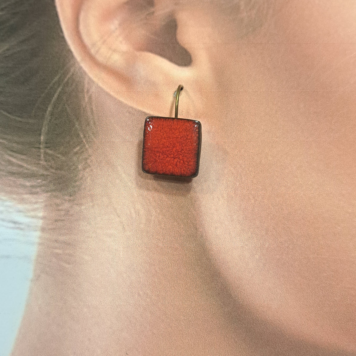 Boucles percées Graphic Carré rouge CHRISTINE ALLOING