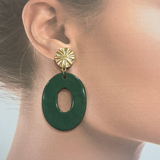 Boucles percées Ovale vert anglais CHRISTINE ALLOING