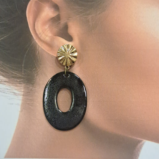 Boucles percées Ovale noir CHRISTINE ALLOING