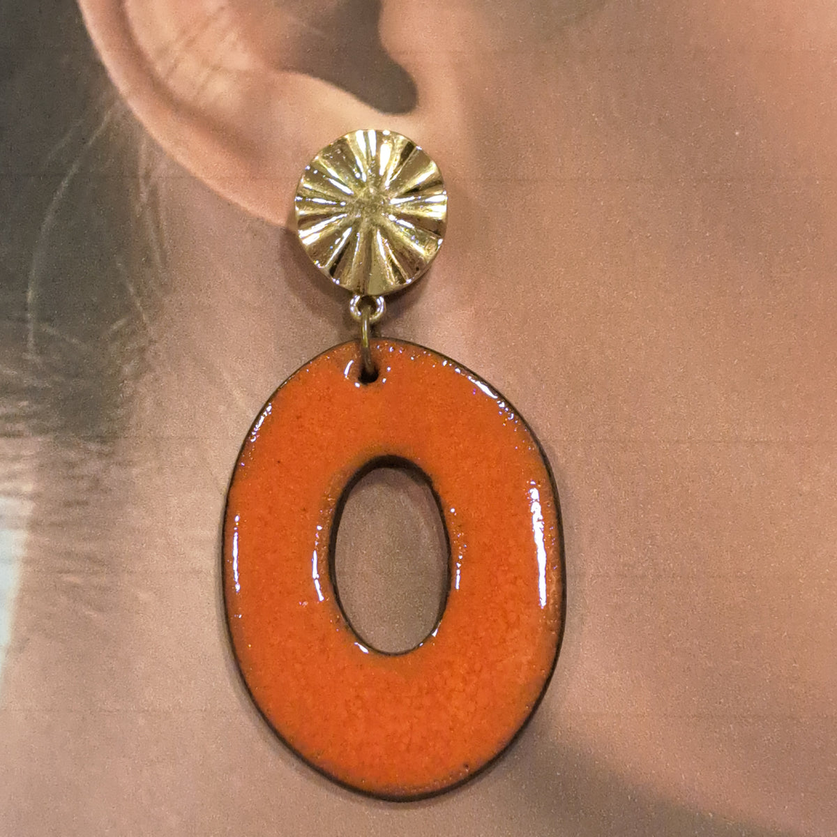 Boucles percées Ovale orange CHRISTINE ALLOING