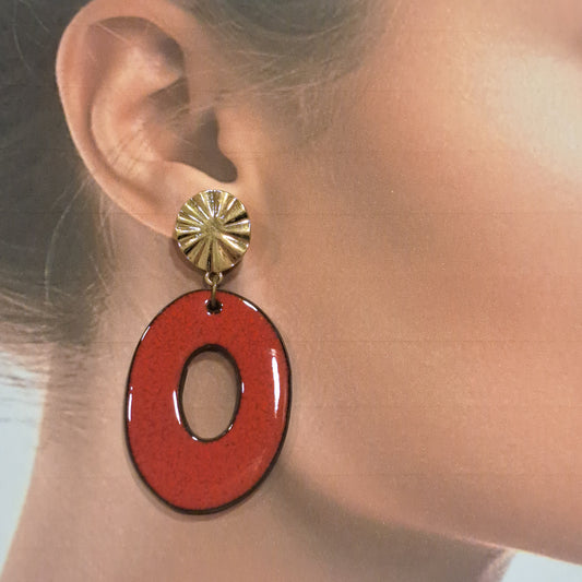 Boucles percées Ovale rouge CHRISTINE ALLOING