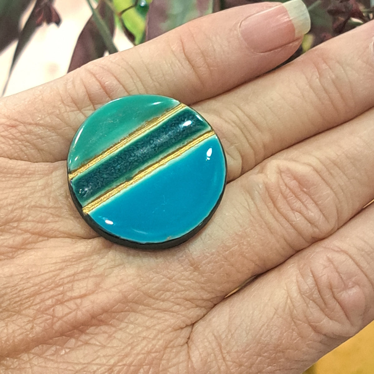 Bague Rayures turquoise canard CHRISTINE ALLOING