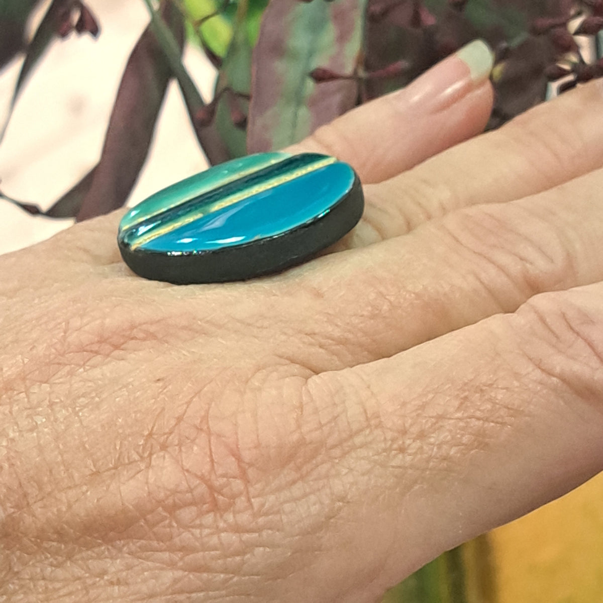 Bague Rayures turquoise canard CHRISTINE ALLOING