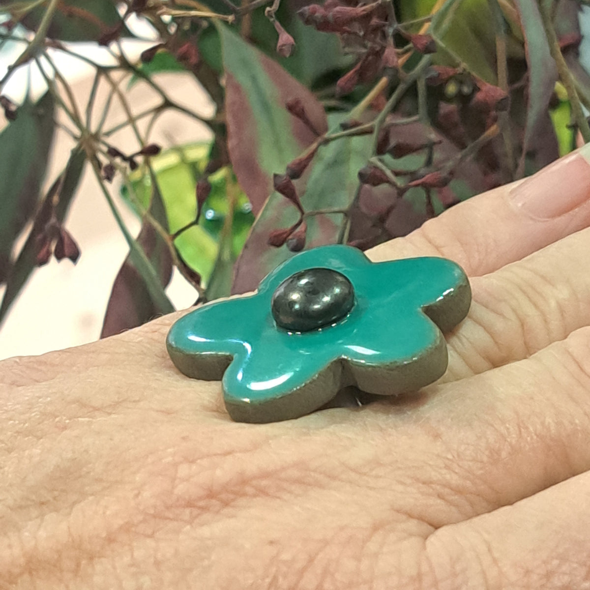 Bague Fleur vert cactus CHRISTINE ALLOING