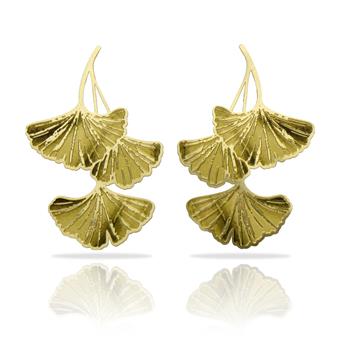 Boucles percées Ginkgo Biloba gravé GM or RAS