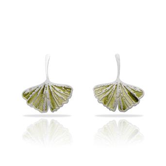 Boucles percées Ginkgo Biloba gravé PM argent RAS