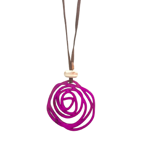 Collier sautoir Pendentif Rosace rose FANCY F