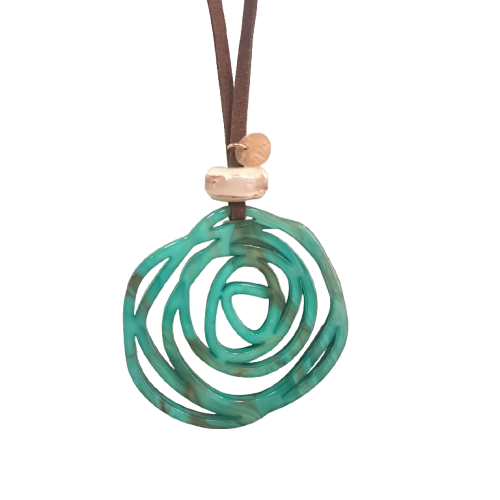 Collier sautoir Pendentif Rosace vert lagon FANCY F