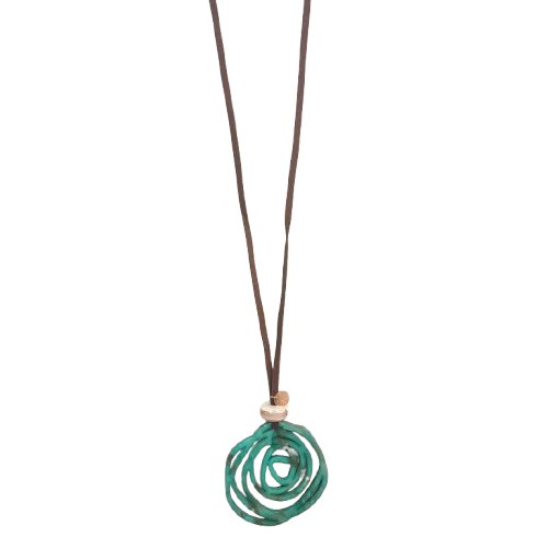 Collier sautoir Pendentif Rosace vert lagon FANCY F