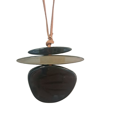 Collier sautoir Pendentif Palet noir mordoré FANCY F
