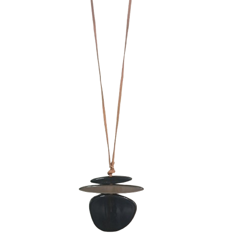Collier sautoir Pendentif Palet noir mordoré FANCY F