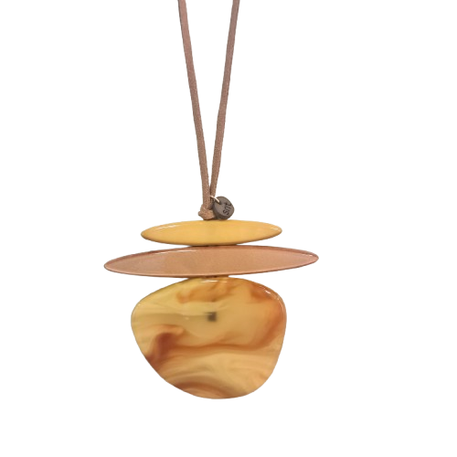 Collier sautoir Pendentif Palet moutarde mordoré FANCY F