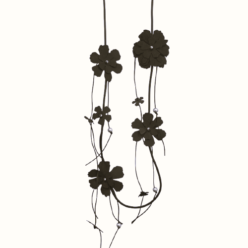 Collier sautoir Fleurs noir Fancy