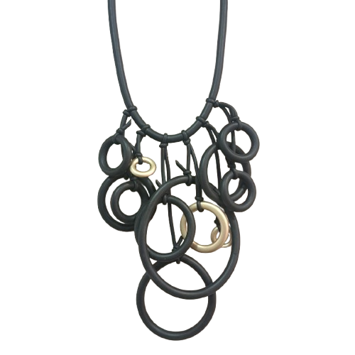 Collier Anneaux plastron noir or Fancy