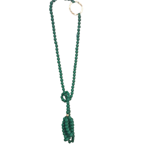 Collier RDC Anneau Perles tissu vert FANCY F