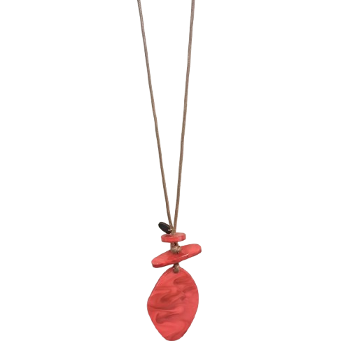 Collier sautoir Pendentif rouge corail FANCY F