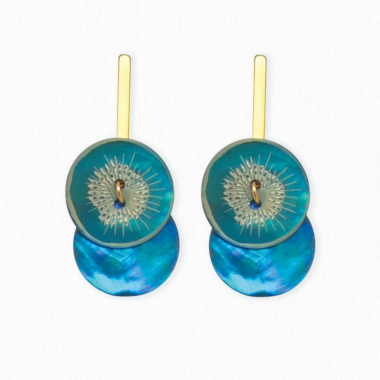 Boucles percées Boutons bleu pétrole or  LA PETITE SARDINE