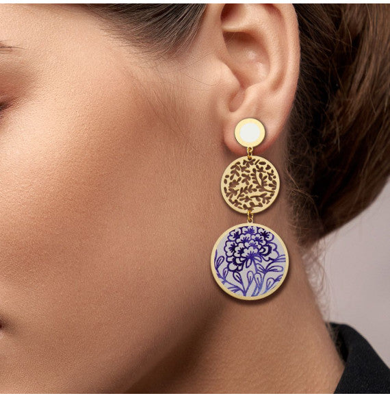 Boucles percées Porcelena Flor GM or RAS