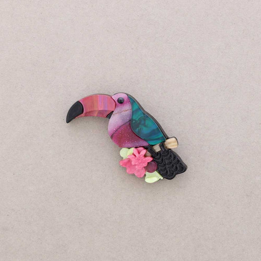 Broche Toucan Fleur rose Fancy F