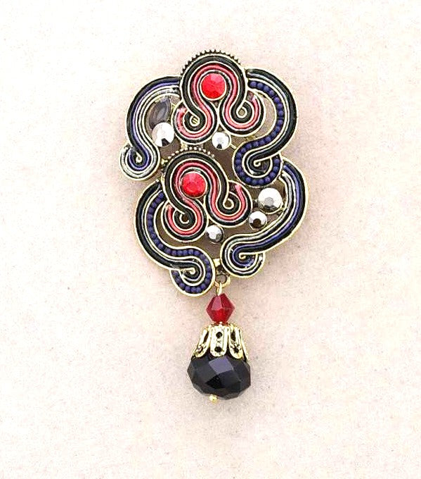 Broche Ethnic rouge noir Fancy F