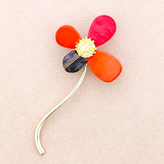 Broche Fleur tige orange or Fancy F