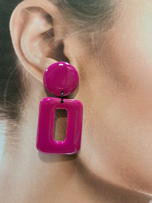 Boucles percées Rectangle PM rose framboise THIERRY JOO
